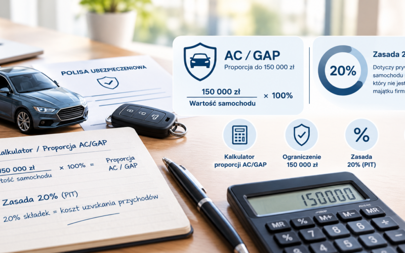 Jak rozliczyć ubezpieczenie samochodu osobowego w kosztach uzyskania przychodów firmy? AC, GAP, OC i limit 150 000 zł